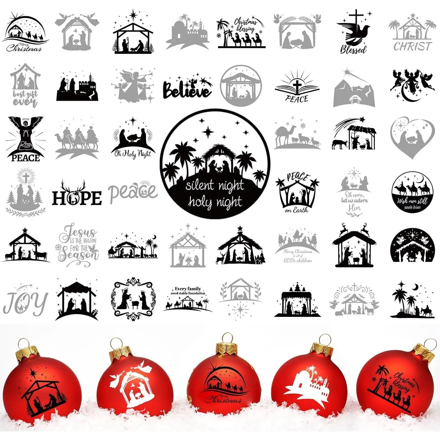 45 count Christmas Words UV  for Christmas Ball Decor Inspired Holiday Letter Greeting Sticker  Ornament Sticker for Crafts Xmas Ball Bottle Decal Xmas Decoration(Classic)