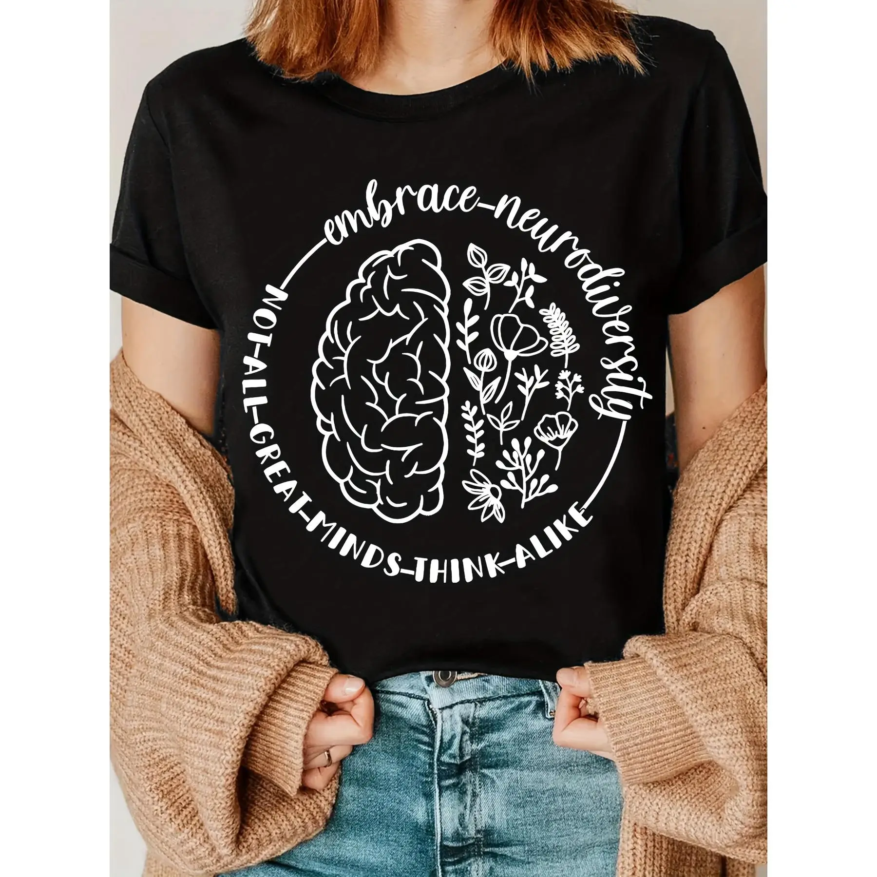 Neurodiversity Floral Print T-Shirt, Embrace Neurodiversity T-Shirt, Autism T-Shirt, Gift for Teachers, Teacher T-Shirt