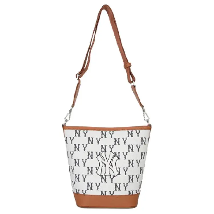 MLB New York Yankees Vintage Floral Bucket Bag for Women – Adjustable Crossbody Shoulder Bag in White