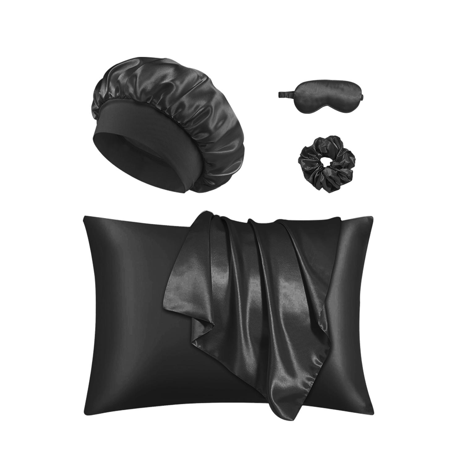 Solid Color Sleeping Eye Mask Set, 1pc Sleeping Eye Mask & 1pc Hair Tie & 1pc Shower Cap & 2pcs Soft Pillowcase, Bedding Accessories Kit for Home, Hair Bonnet, Hair Scrunchies, Night Mask, Pink Skincare Products, Sleep Aid Products, Eye Cover