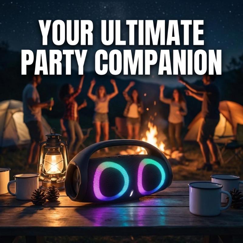 100W high power bluetooth speaker portable RGB colorful light waterproof wireless subwoofer 360 stereo surround TWS FM boombox.