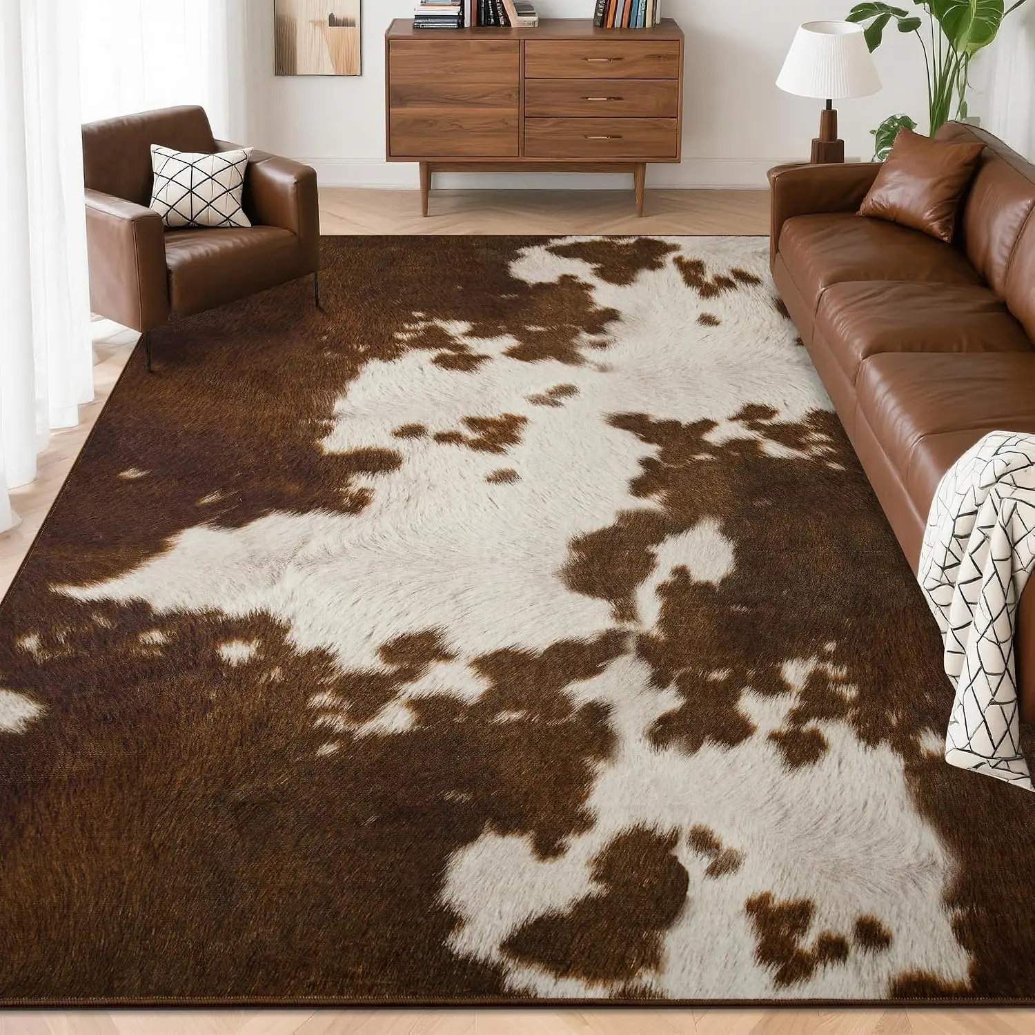 Area Rugs for Living Room, 4x6   Washable Rug, Non-Slip Low Pile Indoor Floor Cowhide  Rug, Carpet for Bedroom Dining Room Laundry Room  Kitchen  Office