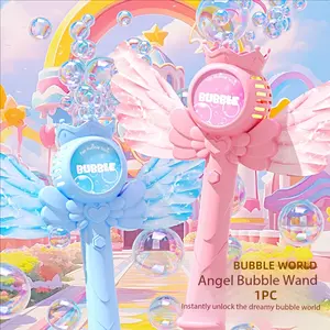 Glowing Angel Bubble Wand Toy, Rechargeable Colorful Flash, Leak-Proof, Includes 50ML Bubble Solution, Unisex, Perfect for Parties and Gifts