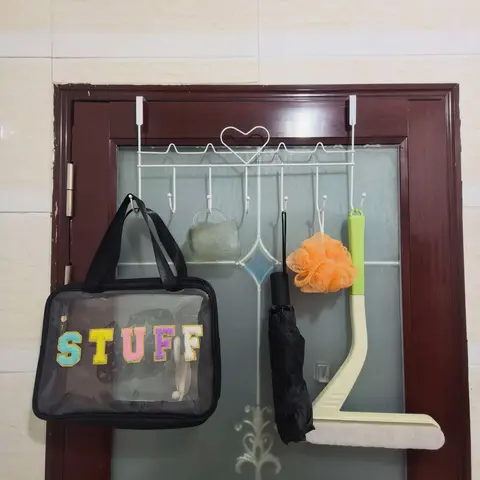 Space-Saving Metal Door Hanging Storage Rack, Easy Installation, Ideal for Towels Clothes Hats, No Drilling Required, Iron Art Design, Room Organization Products