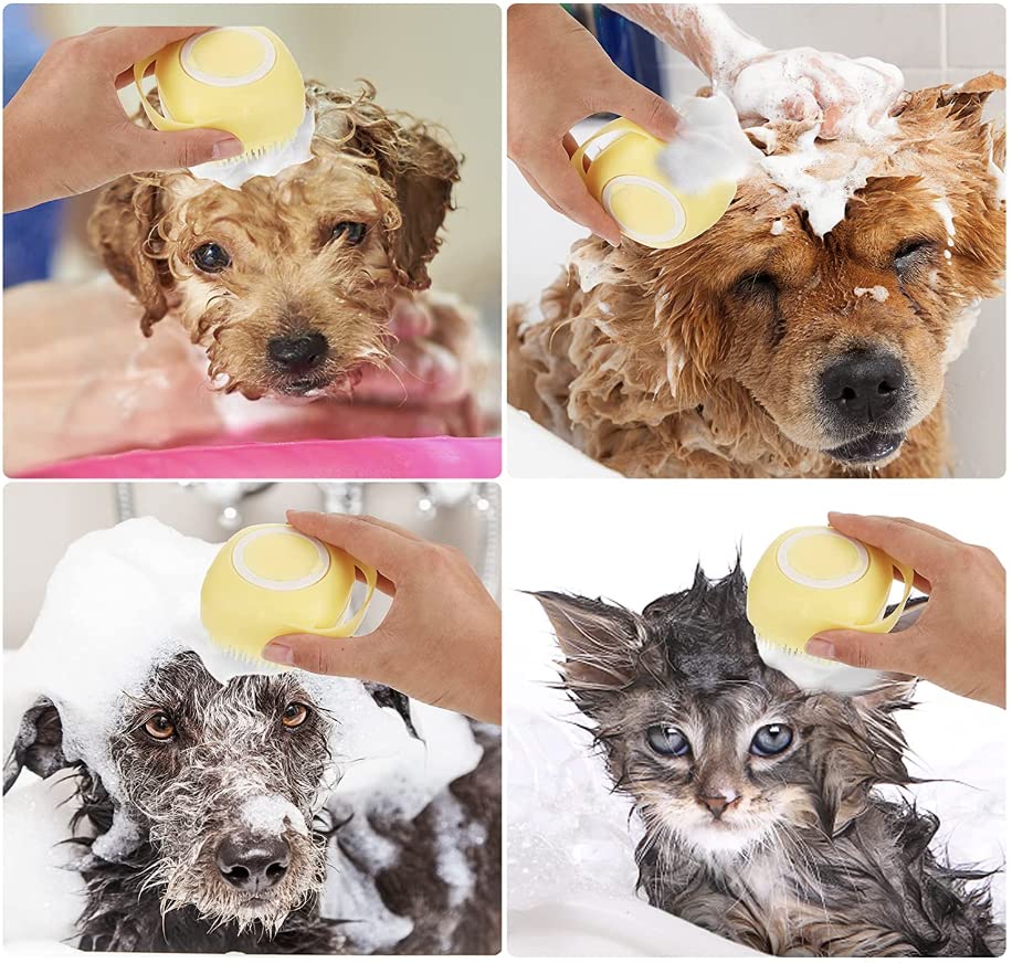 Pet Bath Massage Brush Puppy Dog Cat Grooming Cleaning Soft (Yellow)