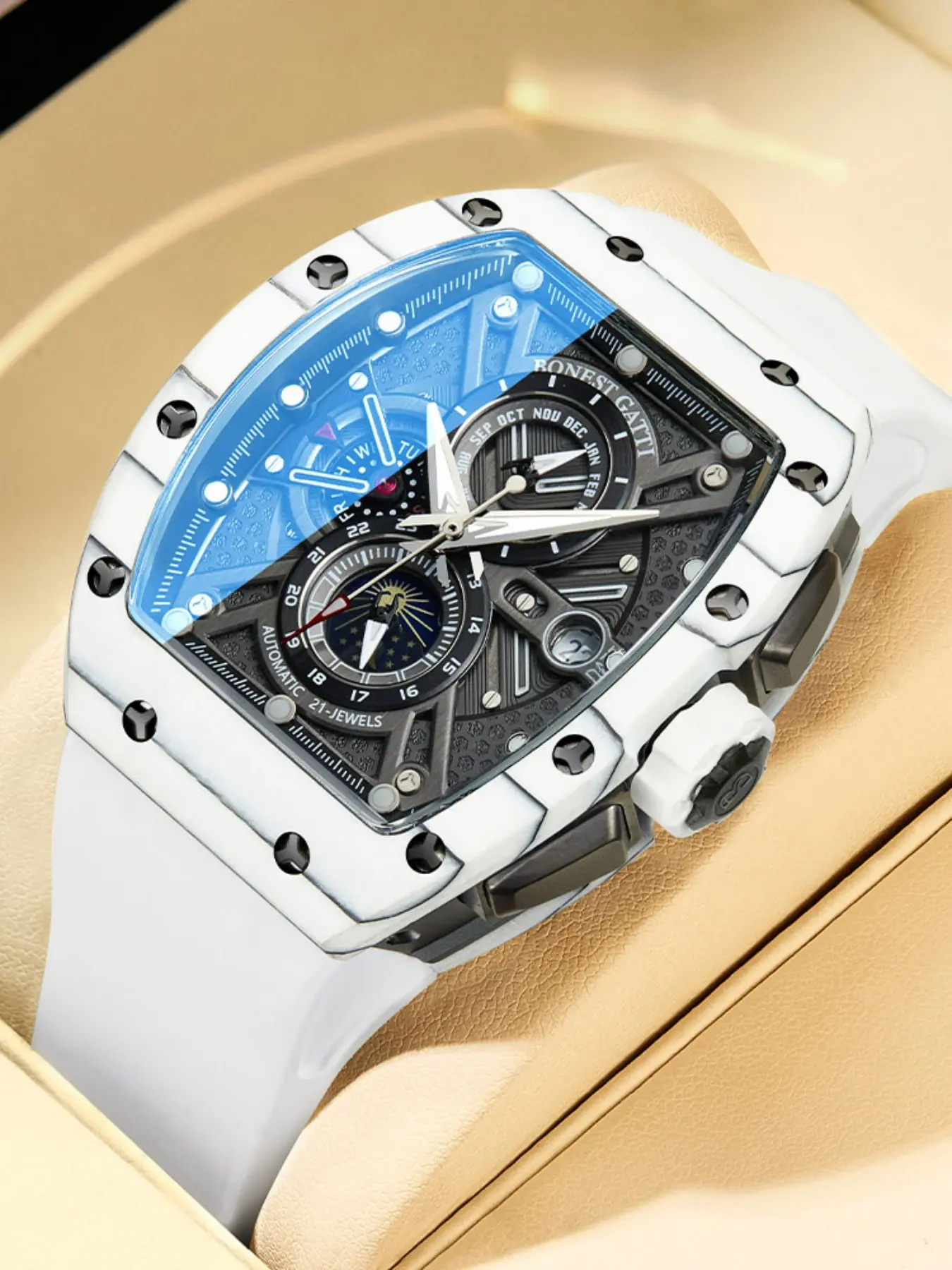 BONEST GATTI Men's Automatic Watch, German Full Mechanical Waterproof Night Glow Carbon Fiber, Luxury Men's Wristwatch for Boyfriend