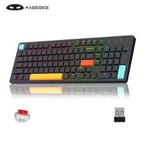 MageGee Moo98 Low-Profile Wireless Mechanical Keyboard, BT5.0/2.4GHz/USB-C Ultra-Thin Design RGB Backlit Office Keyboard for Win/Mac, 8000mAh Battery, Linear Red Switch