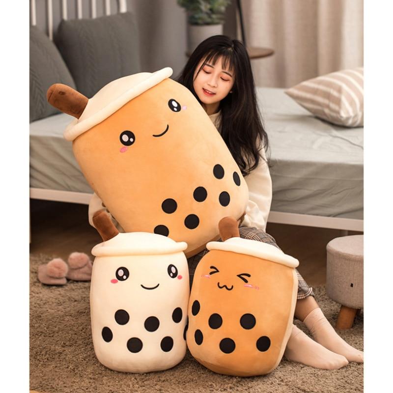 Cute Fruit Drink Plush Stuffed Soft Strawberry Milk Tea Plush Boba Tea Cup Toy Bubble Tea Pillow Cushion Kids Gift