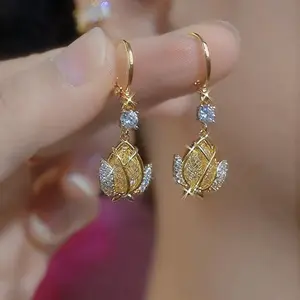 Mesh crystal diamond-embellished tulip earrings DDES0914, elegant goddess style, high-end personalized fashion earrings