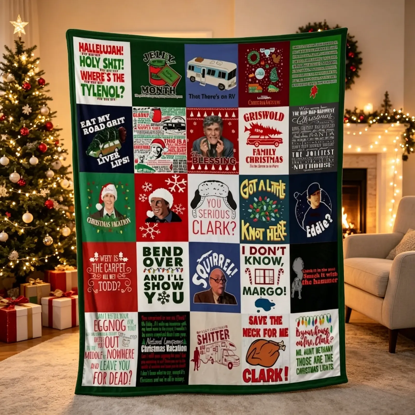 Retro Christmas Family Fleece Blanket, Vintage Holiday Print Sherpa Throw Blanket, Soft Cozy AC Blanket for Kids & Adults, Warm Lightweight Winter Blanket for Sofa Bed, Christmas Home Decor, Movie Night Gift