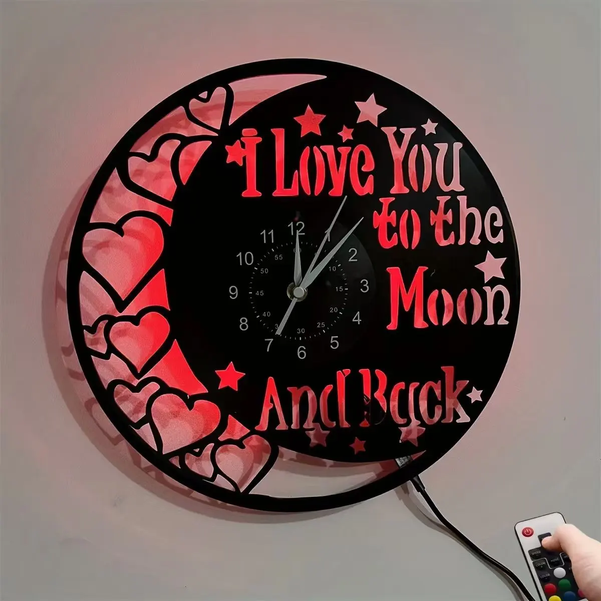Romantic Moon & Heart LED Wall Clock, 7 Color Changing Lights, Silent Non-Ticking, Valentine Gift for Couples, Home Wall Decor