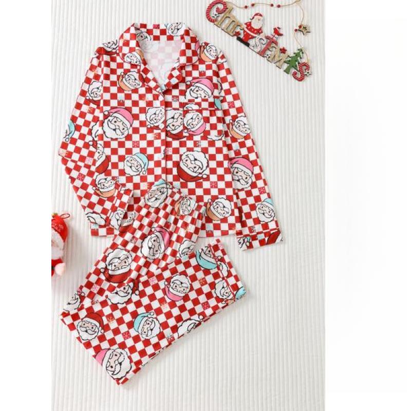 2-Piece Set for Women Christmas Print Button Front Pocket Shirt and Elastic Waist Pants Pajamas, Casual Comfortable Long Sleeve Stand Collar Top and Long Pants Pajamas Set 2-Piece Set for Women Christmas Print Button Front Pocket Shirt and Elastic Waist Pants Pajamas, Casual Comfortable Long Sleeve Stand Collar Top and Long Pants Pajamas Set
