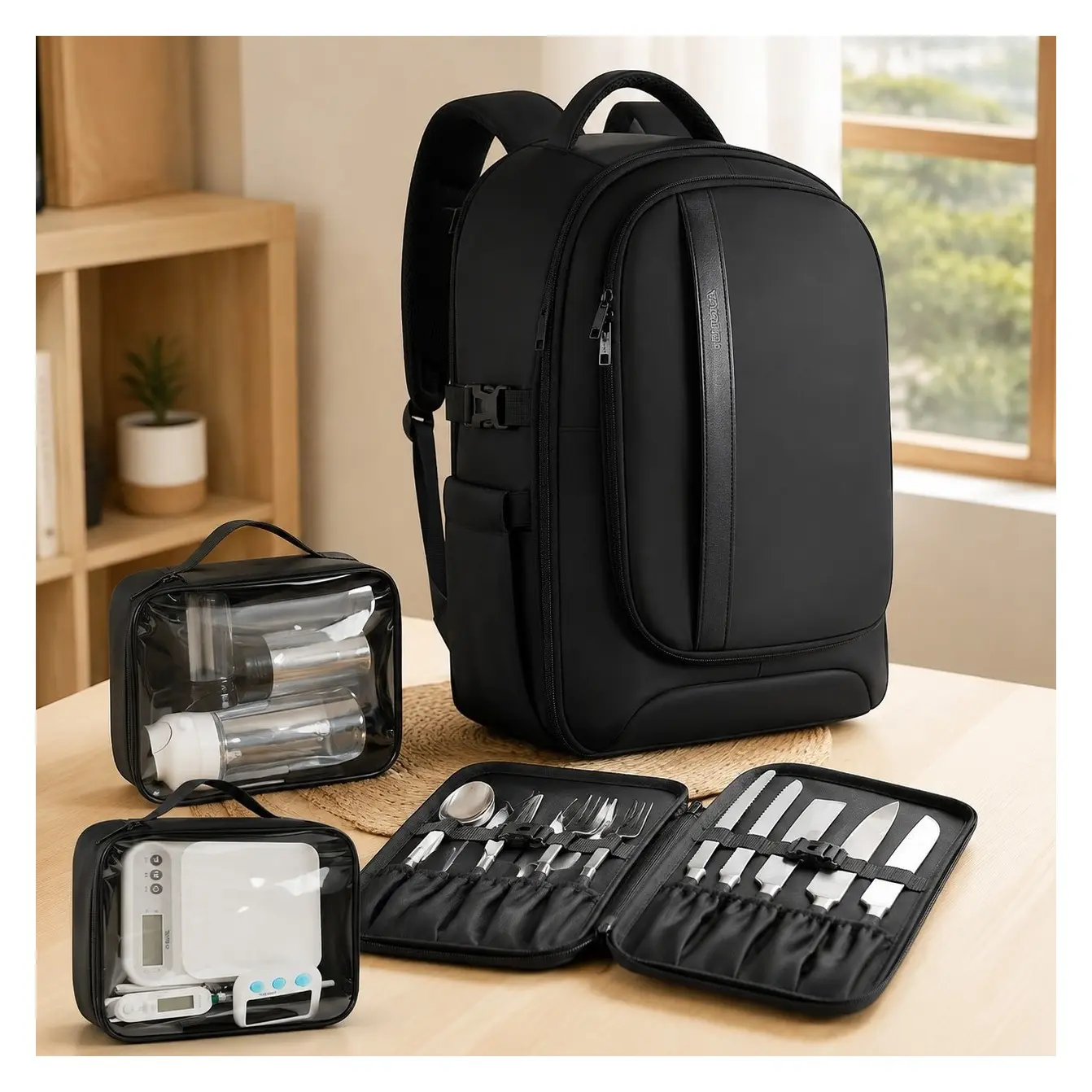 Chef Knife Backpack with Waterproof Pocket, 30+ Pockets for Knives and Tools, Knife Bags for Chefs Professional Culinary Apprentice Private Chefs, Pocket for Tablet Laptop (Knife Not Included)Gift
