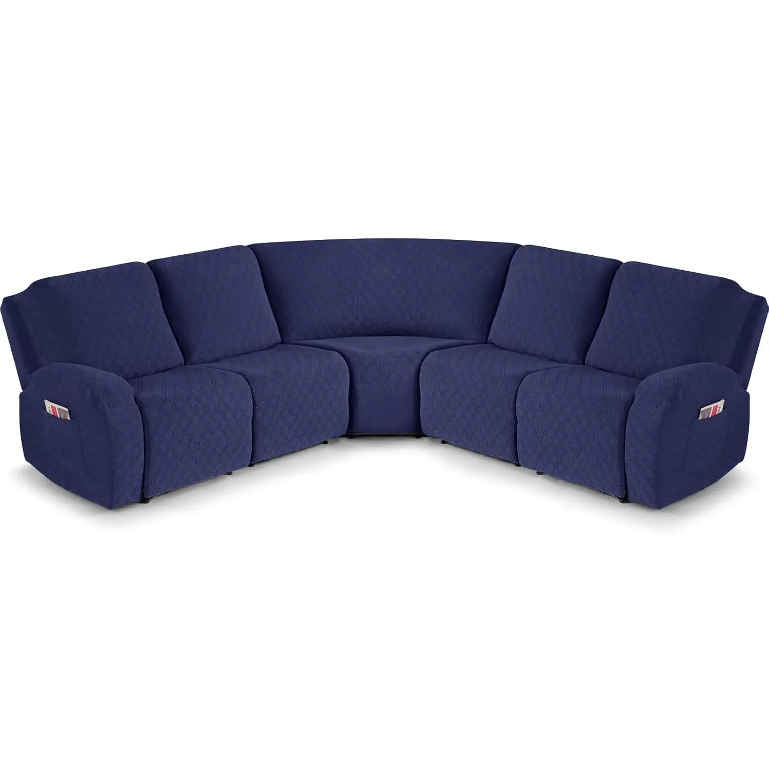 Reclining Sectional Couch Covers, Washable 5- Sofa Covers for L Shape Sectional Sofa Corner Seater, Thick, Soft Sofa Slipcovers (5 Seat Recliner Cover, Navy Blue)