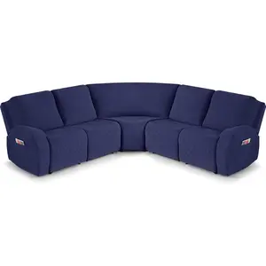 Reclining Sectional Couch Covers, Washable 5- Sofa Covers for L Shape Sectional Sofa Corner Seater, Thick, Soft Sofa Slipcovers (5 Seat Recliner Cover, Navy Blue)