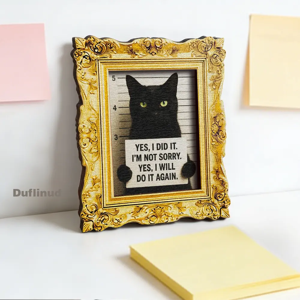 1-Pack Plain Small Size Funny Black Cat Wooden Fridge Magnet, Mini Fridge Art with Iconic Quote “Yeah, I did it and I have no regrets. Sure, I’d do it again”, Kitchen Door Decor, Great Gift Ideas for Cat Lovers