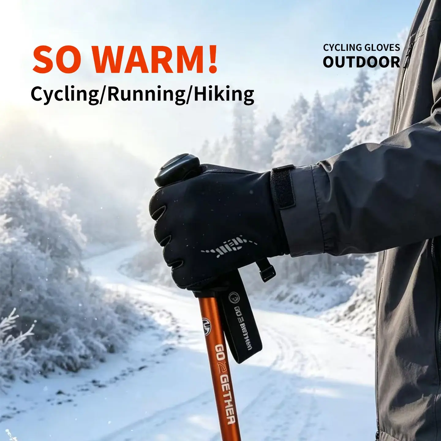 Winter Fleece Lined Warm Gloves, Outdoor Cycling Anti-Slip Touch Screen Gloves, Unisex Windproof Cold Weather Gloves
