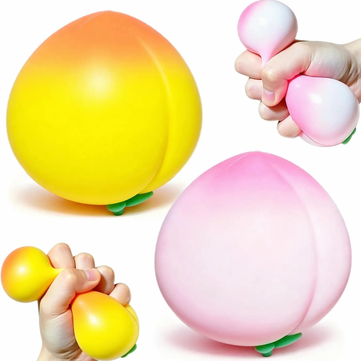 2pcs Peach Shape Stress Ball Sensory Relief Toy, Soft Gel Dough Squeeze Ball, Fruit Stretchable Pressure Ball, Fun Soft Anxiety Relief