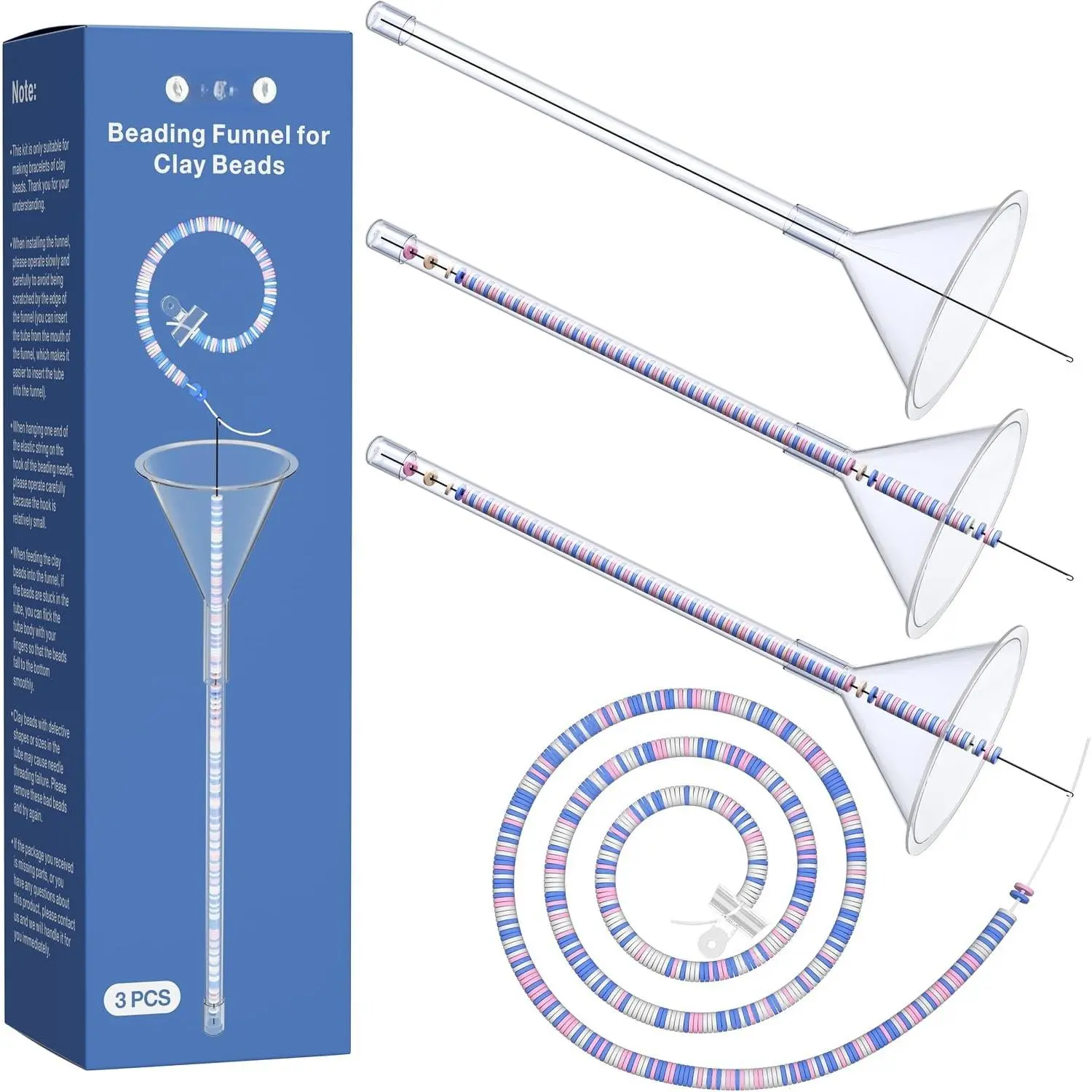 Beading Funnel for Clay Beads, 3 count Clay Bead Necklace and Bracelet Making Kits, Easily Control The Color, Sequence, and Quantity of Stringing Clay Beads