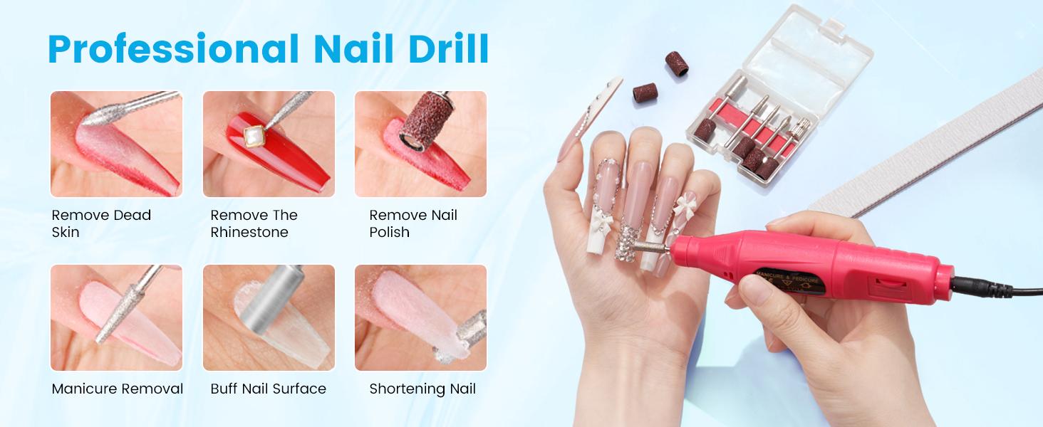 Nail Kit for Beginners with Everything: Professional Acrylic Powder Liquid Set with Nail Practice Hand Drill U V Light in Cosmetic Bag Gift for Women Salon Home (Blue)