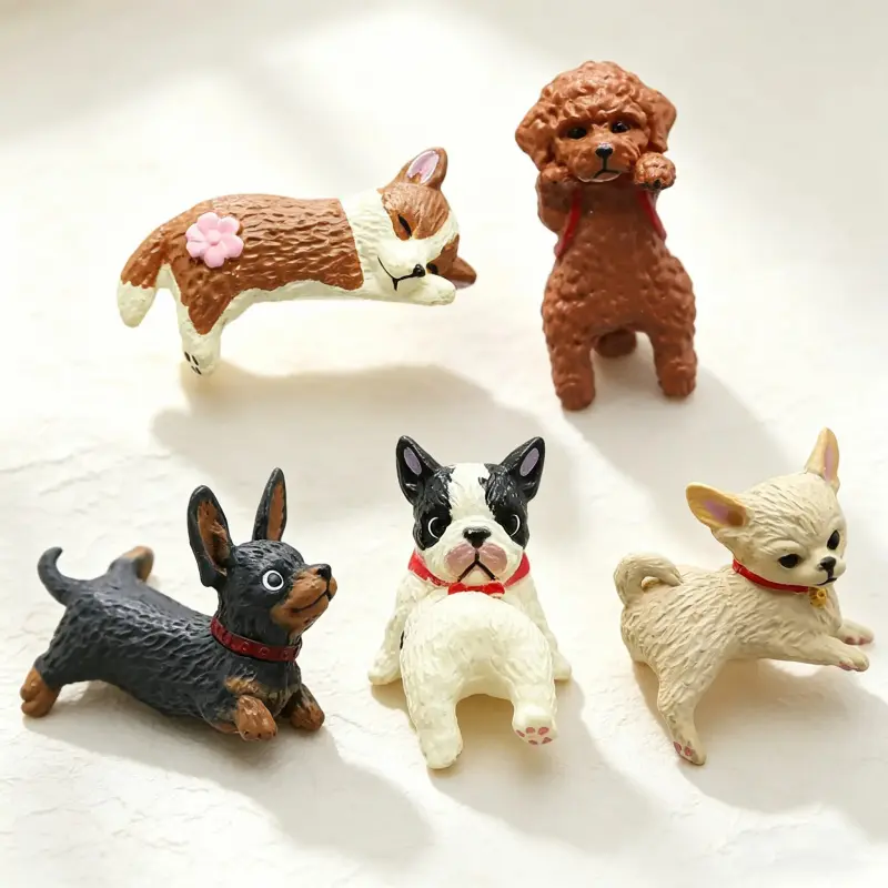 5pcs Dog Figurines, Realistic Plastic Puppy Figurines, Hand Painted Tiny Dogs, Car Accessories, Computer Monitor Decor, Cute Desktop Decoration Ornament, Animal Toys