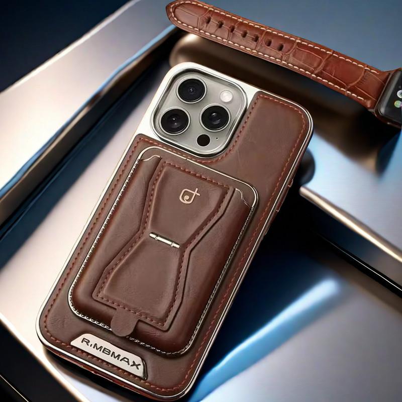 Compatible with Holder Phone Cases for iPhone 16 Pro Max/15/14/13 Men Business Leather Shockproof Cover NH13