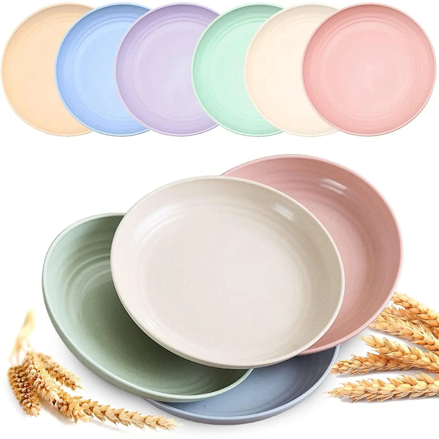 6 PACK Unbreakable Dinner Plates, 6.9 Inch Wheat Straw Plates,  Deep Plastic Plate, Lightweight Salad Plates for Camping/Kitchen, Dishwasher & Microwave Safe, - & Adult