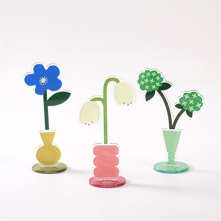 3PCS Acrylic Cute Cartoon Flower Sticky Note Clip Vertical Photo Stand Desktop Decoration for Office Home