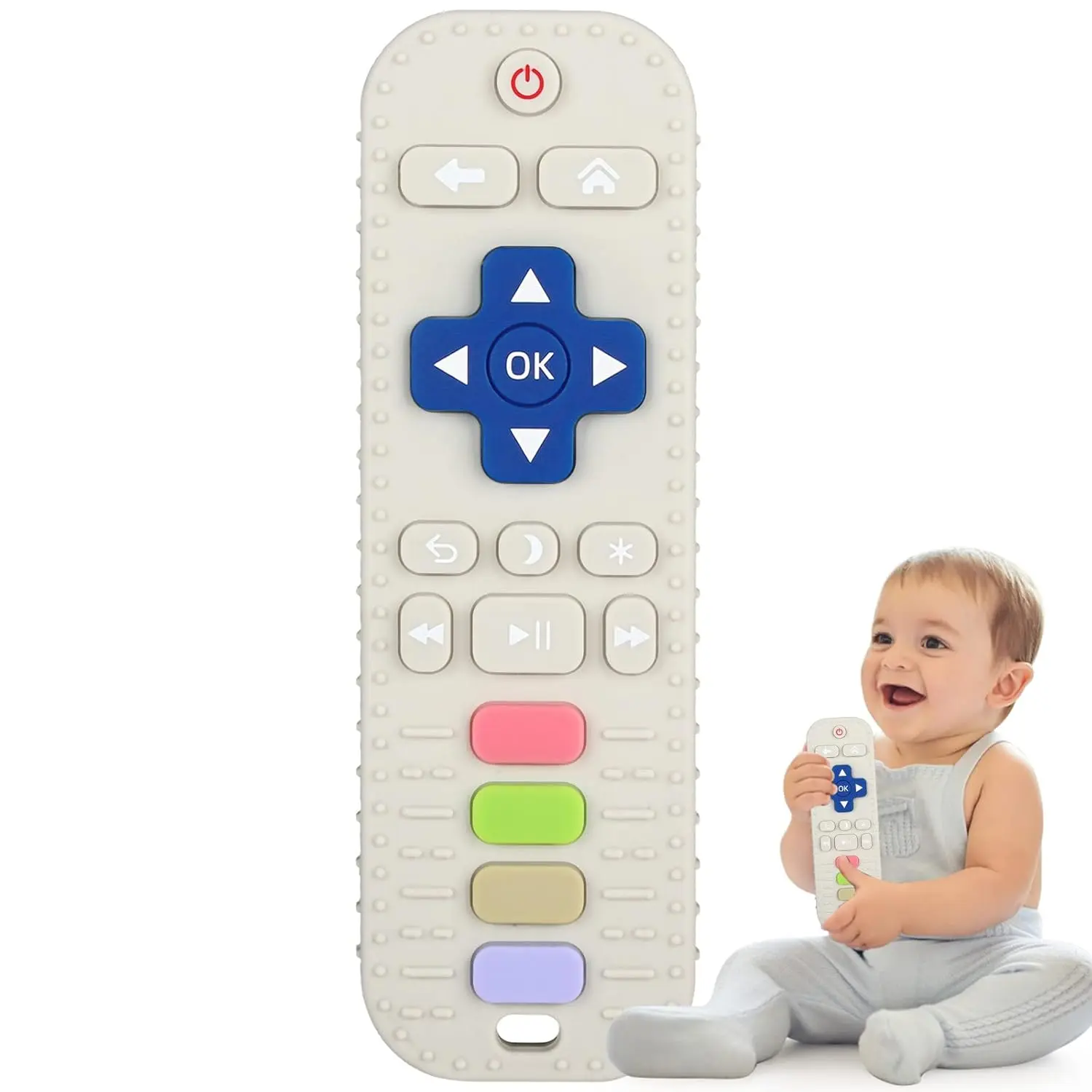 Silicone Teething Toys  0-12 Months 3-24 Months Infant Toddlers Remote Control Shape Teethers  Babies Chew Toys Relief Soothe Babies Gums Set Dishwasher and Refrigerator Safe Beige