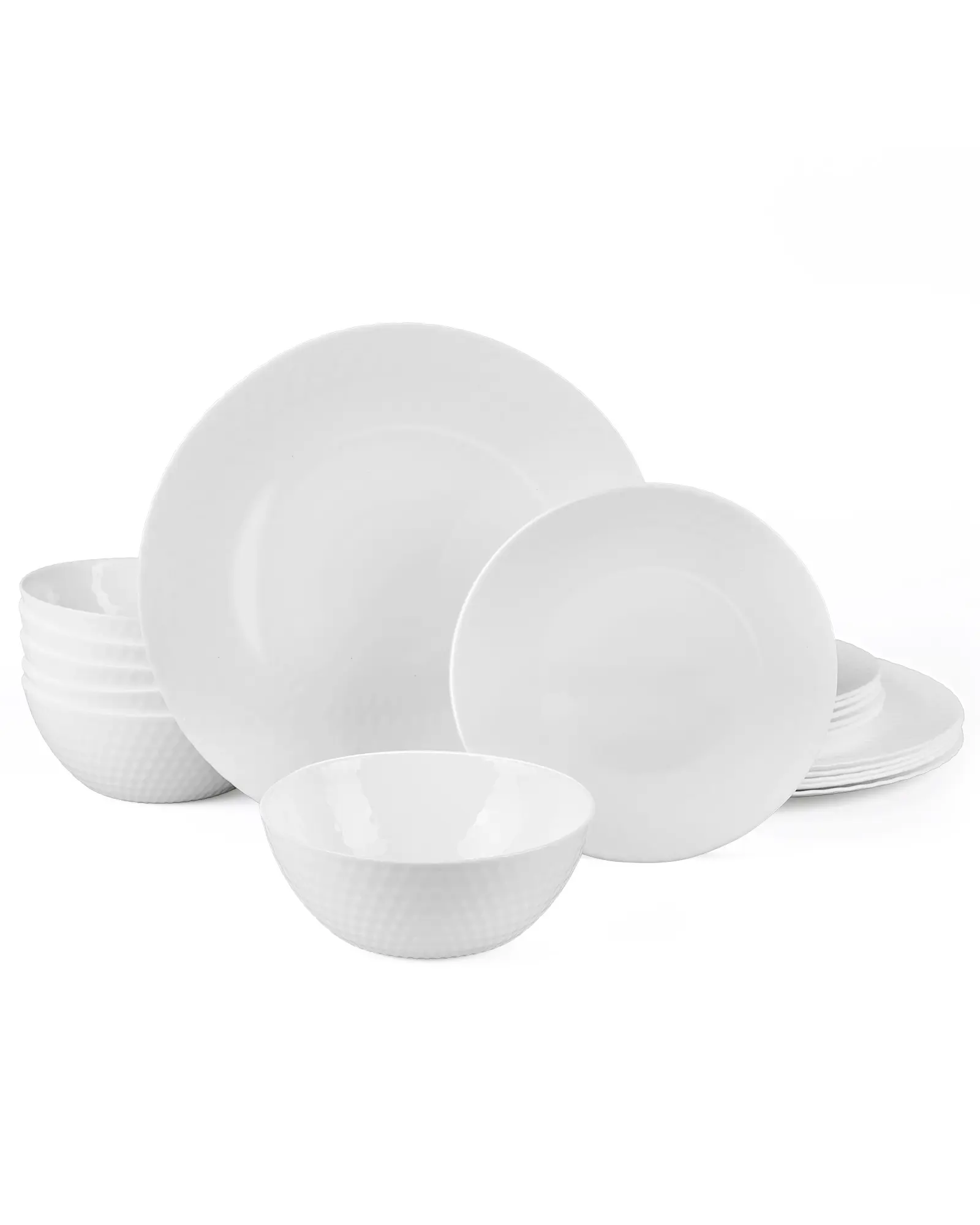 Dinnerware Sets for 6, Light & Durable 18 Pieces Opal Glass Plates and Bowls Set, Dishwasher and Microwave Safe Ribbed Dish Dinning Ware, Thin but Strong Geometric Faceted