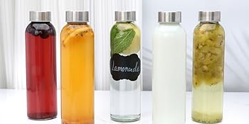 Brajttt Glass Juice Bottle with Lids,16oz Juicing Bottles Reusable, Clear Glass Water Bottles 16 oz with Stainless Steel Airtight Cap,Juice Beverage Container, Leak Proof,Set of 8