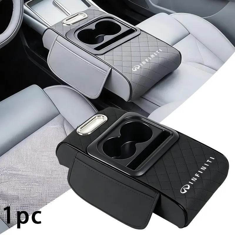 Infiniti Ergonomic Armrest Cushion, Four-In-One Storage with Paper Towel Box, Cup Holder, Non-Slip, Easy Assembly, Car Interior Accessory