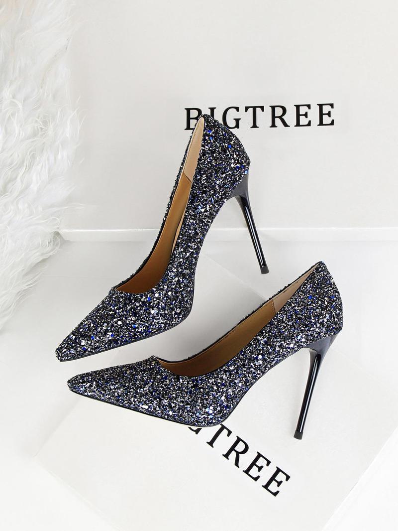 Women's Rhinestone Decorated Glitter Pointed Toe Stiletto Heels, Prom Heels, High Heel Shoes for Party, Banquet, Daily Wear, Sparkly Party Shoes