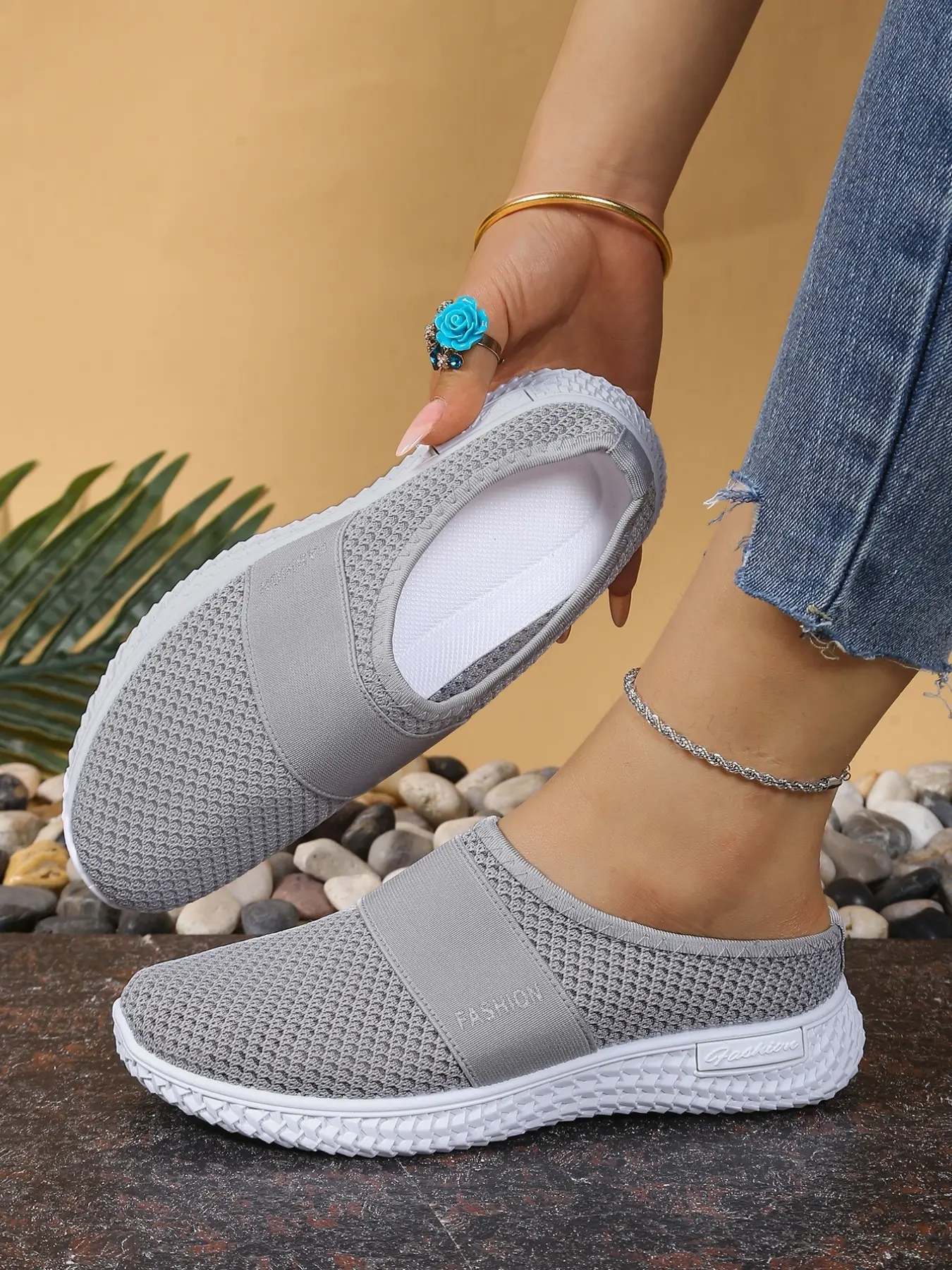 Women's Breathable Mesh Slip-On Mules, Soft Sole Rubber Anti-Slip Lightweight Shoes, Comfortable No-Heel Lazy Casual Footwear
