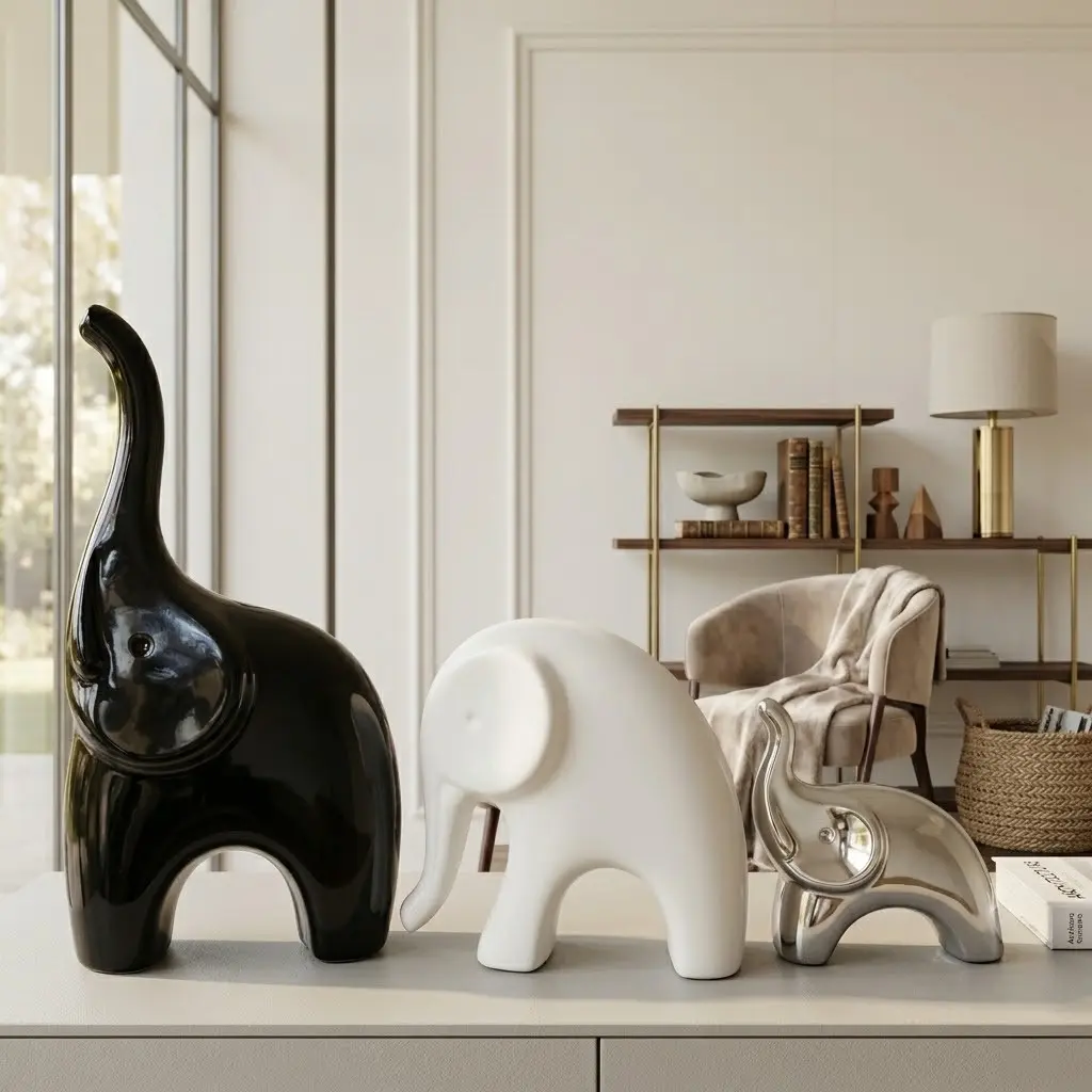 Ceramic Elephant Figurine, Bring Good Luck and Family Harmony, Realistic Design, Modern Decor, Perfect for Home Bar Cabinet or Office Desk, Ideal for Home Use