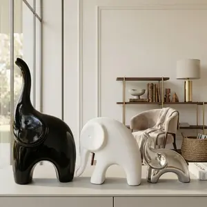 Ceramic Elephant Figurine, Bring Good Luck and Family Harmony, Realistic Design, Perfect for Home Bar Cabinet or Office Desk, Ideal for Home Use