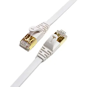 12FT CAT7 10 Gigabit Ultra Flat Ethernet Patch Cable, Gold Plated Shielded RJ45 Connectors, for Modem Router LAN Network, Faster Than CAT6a CAT6 CAT5e, White