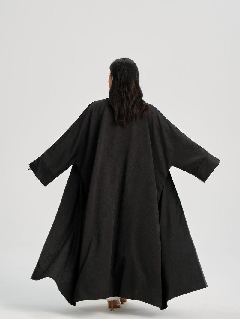 Women's Jacquard Split Sleeve Abaya Casual Cardigan, Modest V Neck Long Sleeve Open Front Abaya Dress for Daily Wear, Women's Islamic Clothing for All Seasons