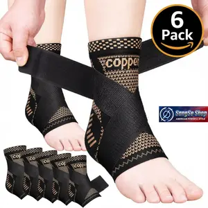 6PCS Copper Ankle Brace Compression Sleeves, 2-Pair Adjustable Ankle Support Wraps for Men & Women, Support for Achilles Tendon, Plantar Fascia, Sports Training, Running, Fitness, Walking & Daily Activity Comfort,SummerWins