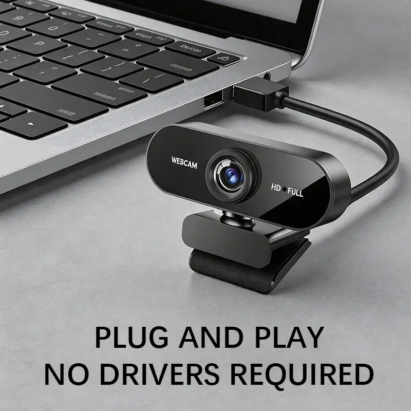 1080P HD Web Camera with Mic & 360° Swivel Base, USB Plug & Play No Driver, for PC Laptop Desktop, Gaming Streaming, Video Conferencing & Online Chat, Webcam for Laptop