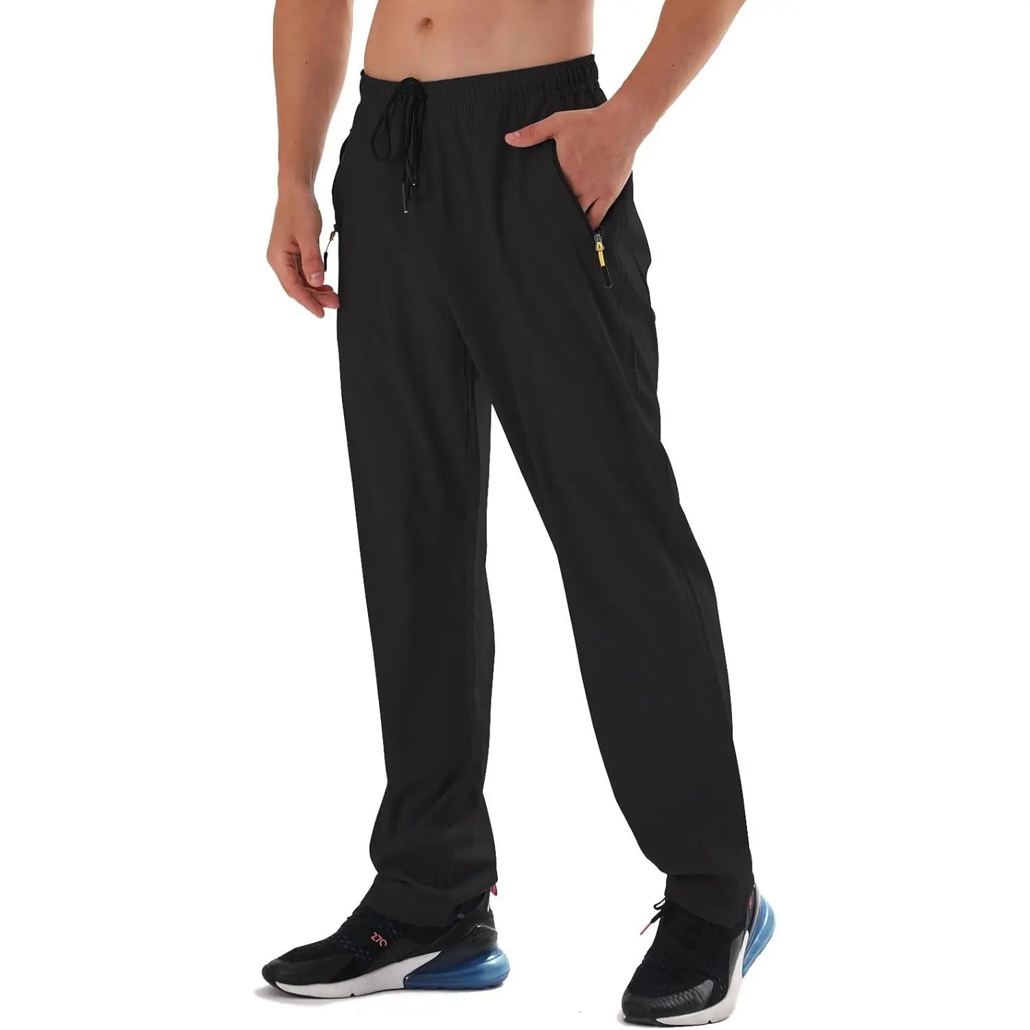 Men's Elastic Waist Hiking Pants Water Resistant Quick-Dry Lightweight Outdoor Sweatpants with Zipper Pockets