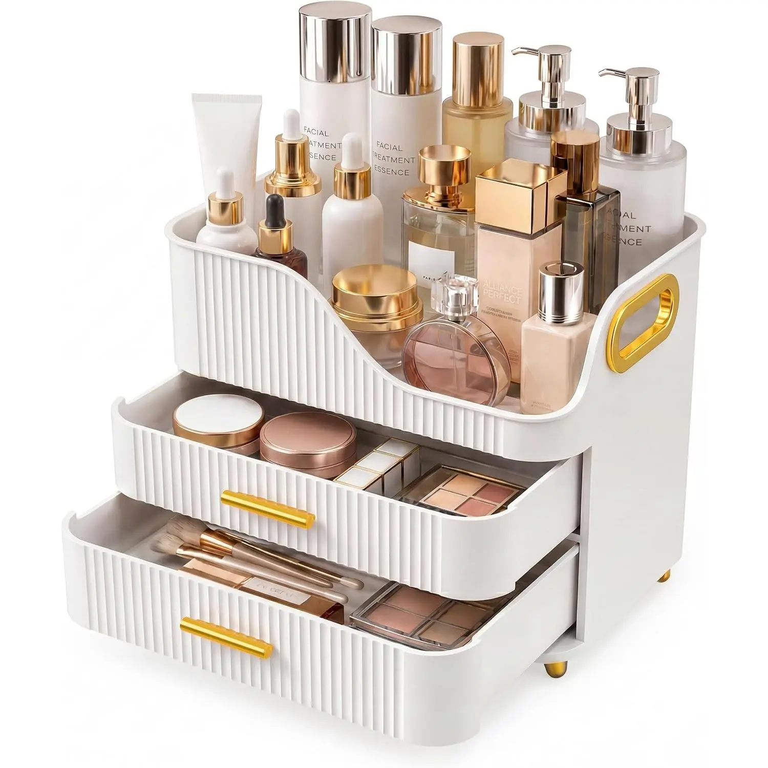 Large Makeup Organizer for , Bathroom Countertop, White | Plastic  Display Case with Drawers, Beauty Brush Holder for Dresser Counter Skincare Eyeshadow Lipstick Storage