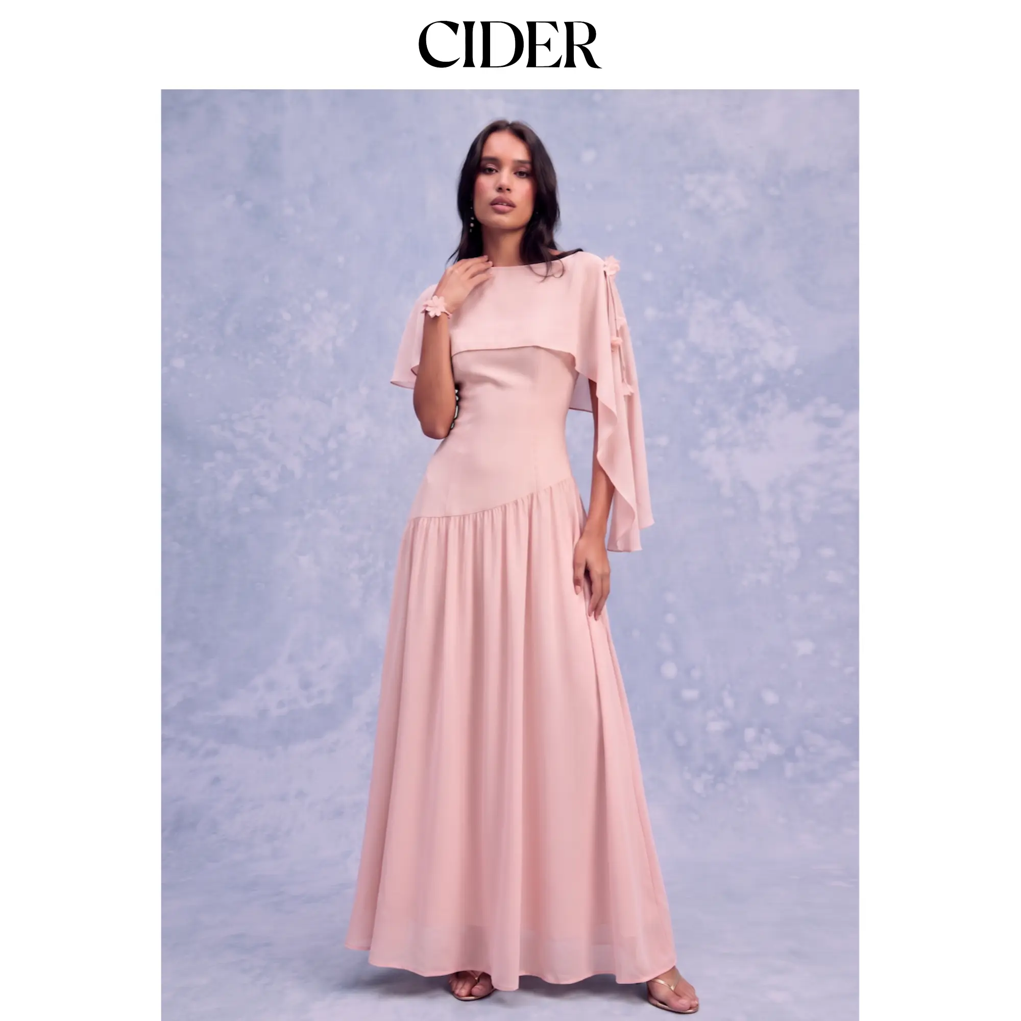 Cider Bandeau Poncho Top Flowy Lace Up Maxi Dress