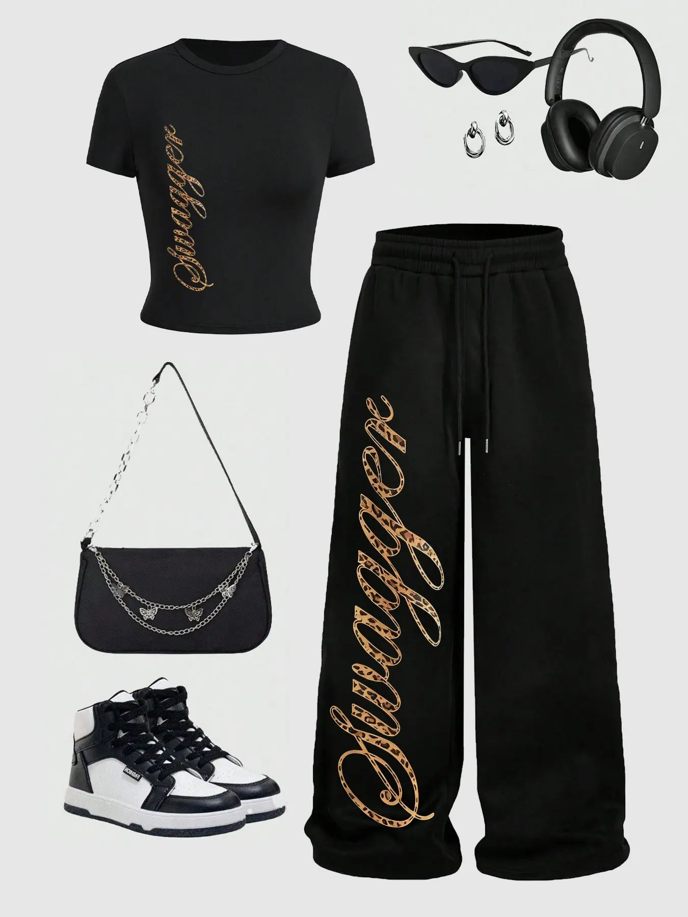 Women's Leopard Print Letter Graphic Slim-Fit Short Sleeve Camisole & Drawstring Sweatpants Set, Y2K Street Style Casual, Casual Summer Set