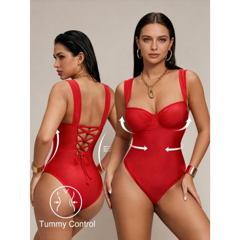 Women’s Adjustable One-Piece Shaping Swimsuit, Tummy Control Slimming Swimwear with Back Coverage, High-Stretch Sculpting Fit for Summer Beach, Pool, Resort & Vacation Wear