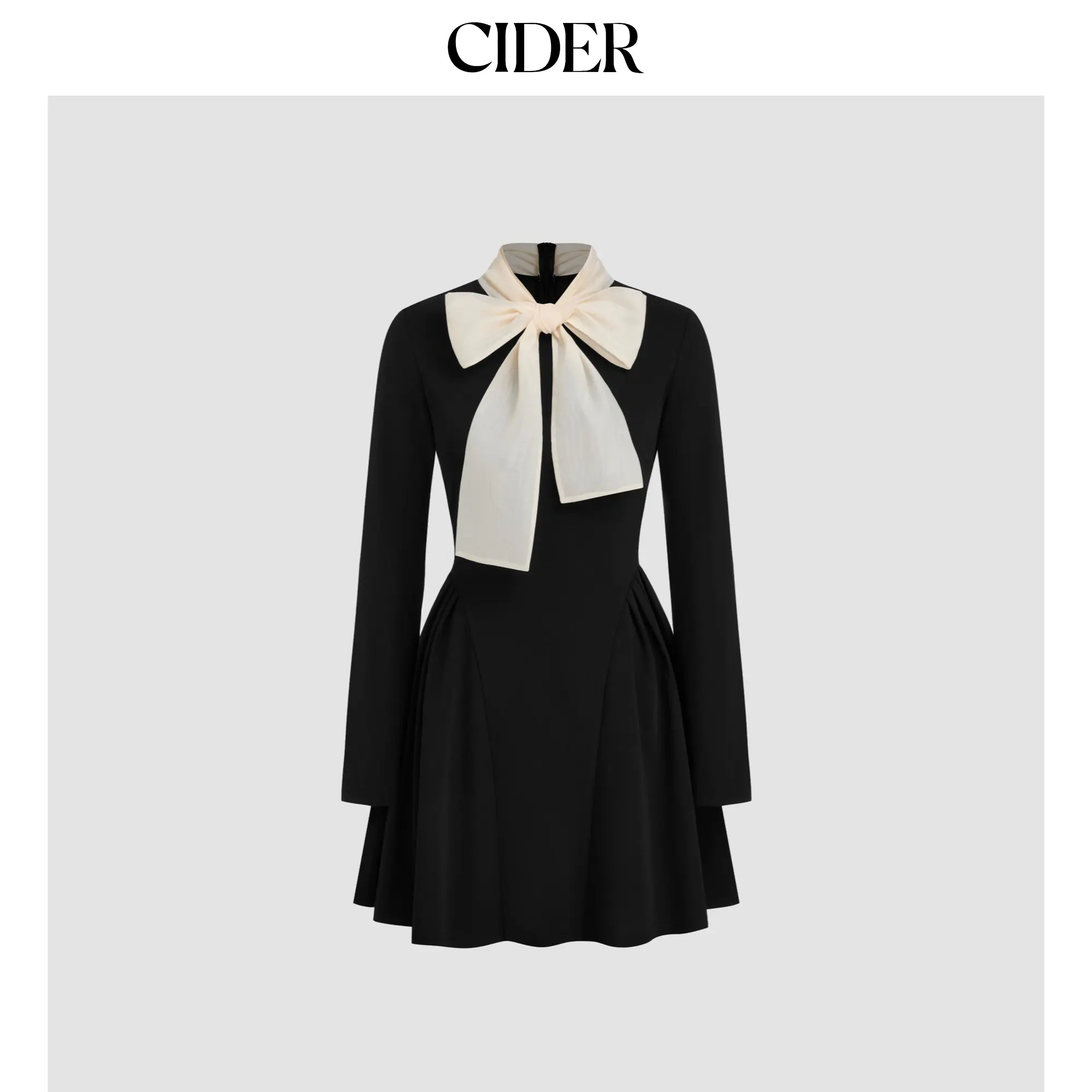 Cider [2 colors, size 0-10] High Neck Solid Knotted Ruffle Hem Long Sleeve Mini Dress SummerFinds