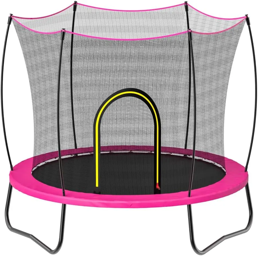 55-Inch Round Galvanized Steel Ground Jump Trampoline with Enclosure, Bungee Cord System, UV-Resistant Safety Net - Home Fitness Trampoline for Backyard Workouts, Adult Supervision Recommended