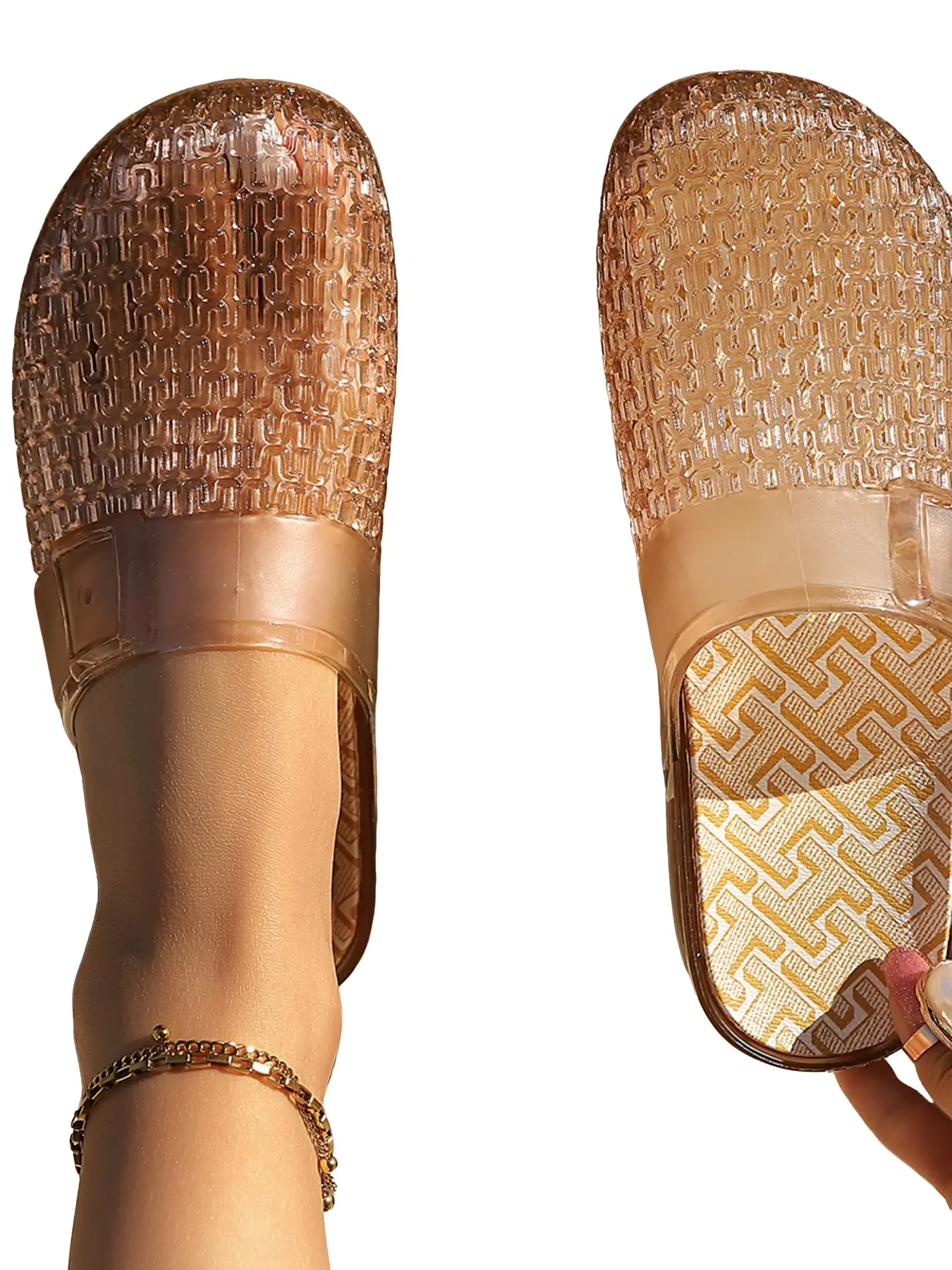 Women's Transparent Geometric Jelly Sandals, Retro Luxury Slip-On Mules, Ideal for Home, Beach, Pool, Daily Wear, Teen Girls & Adults