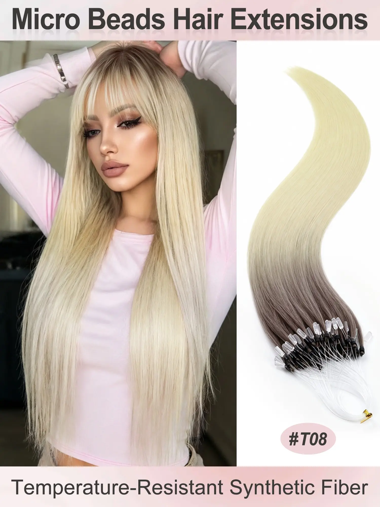 50 Strands Micro Beads Hair Extensions In Nano Ring Links Synthetic Hair 5 Colors Natural Straight Hair for Women  20inch Add Volume&Length 50g Micro Beads Link Hair Extension