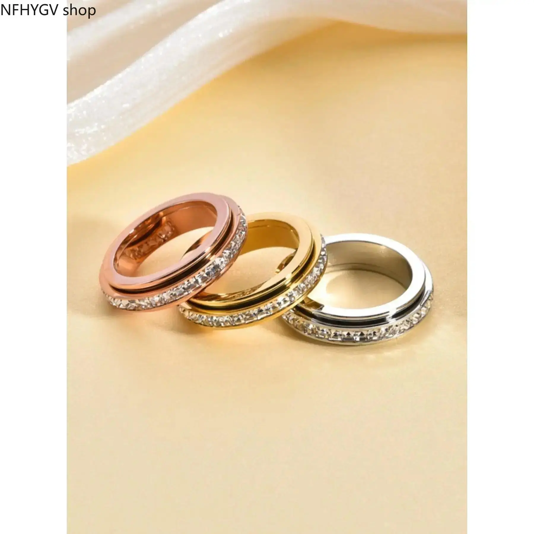 Unisex Rotatable Cubic Zirconia Spinner Fidget Ring, Anxiety & Stress Relief Finger Band, Promise Statement Jewelry For Men Women Daily Styling & Gifting Use
